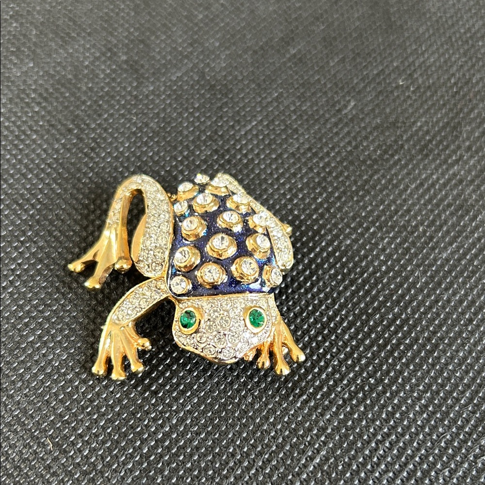 Gold and Blue Frog Reptile Brooch